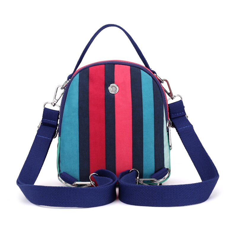 Jielshi kvinner mini-ryggsekk klassisk stripemønster nylon kvinnelig skulder- og crossbody-vesker multifunksjonsveske for unge jenter