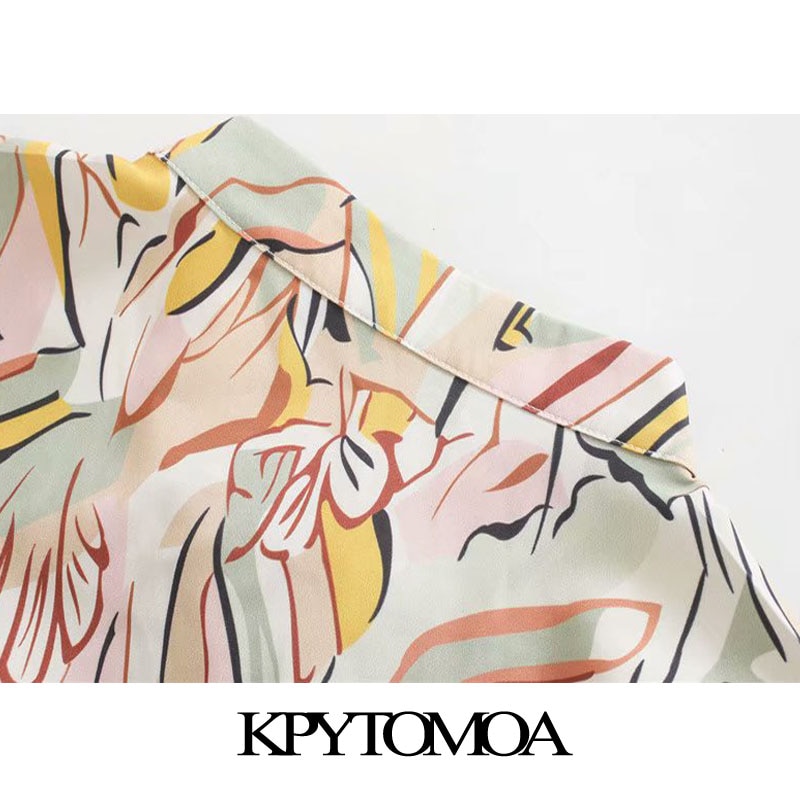 Kpytomoa dames chique geprinte geplooide midi-jurk vintage geknoopte hals lange mouwen damesjurken vestidos mujer