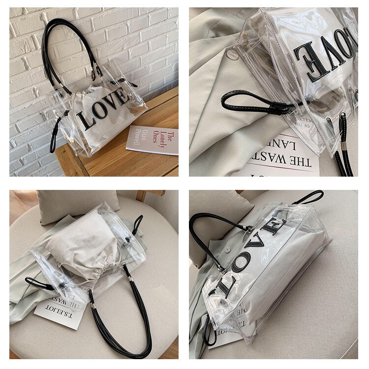 Oluolin Big Bags Vrouwelijke Bruin Transparante Vrouwen Geleizak Pvc Plastic Schouder Winkelen Lente/Zomer Strand Vrije Tijd Handtas