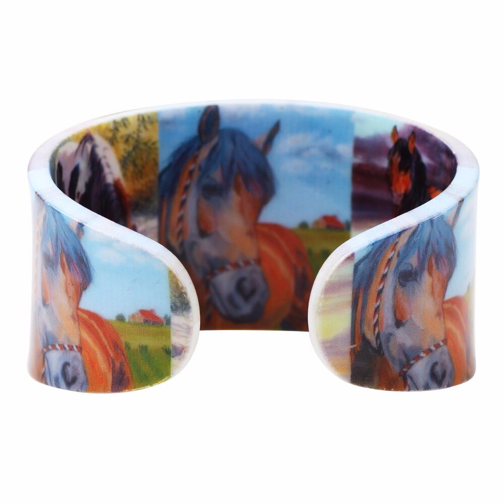 Bonsny Kleurrijke Liefde Breed Paard Armbanden Armband Dier Sieraden Voor Vrouwen Arcylic bangle Lente Zomer Accessoires