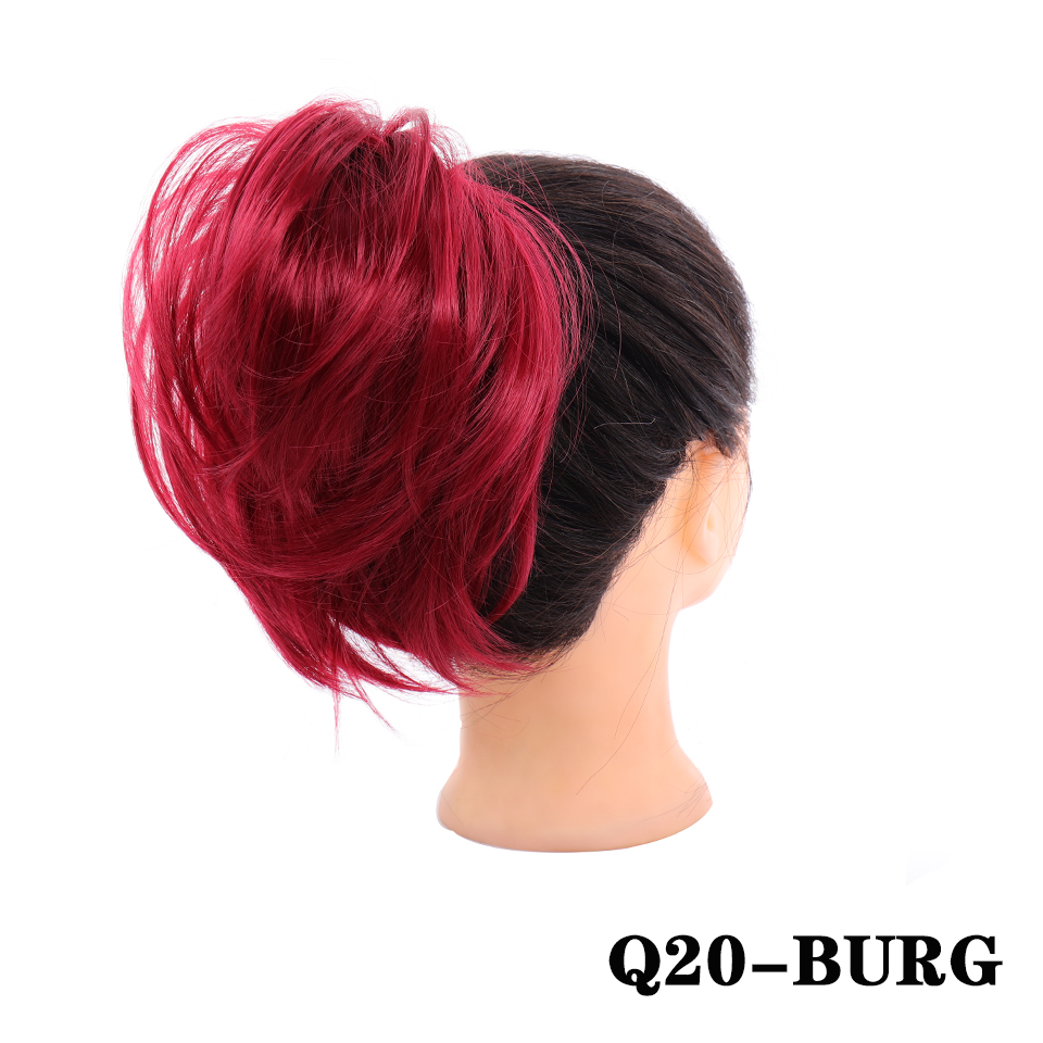 LUPU Messy Chignon Synthetic Hair Scrunchies Ponytail Hair Bun Hairpiece Dount Elastic Band For Women High Temperature Fiber: BURG