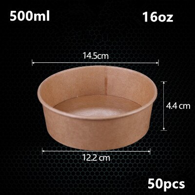 Cuenco de papel desechable de gran tamaño para ensalada de frutas, paquete de comida rápida, almacenamiento de comida para llevar, paquete de cumpleaños para exteriores, 50 unids/paquete: 500ml no lid