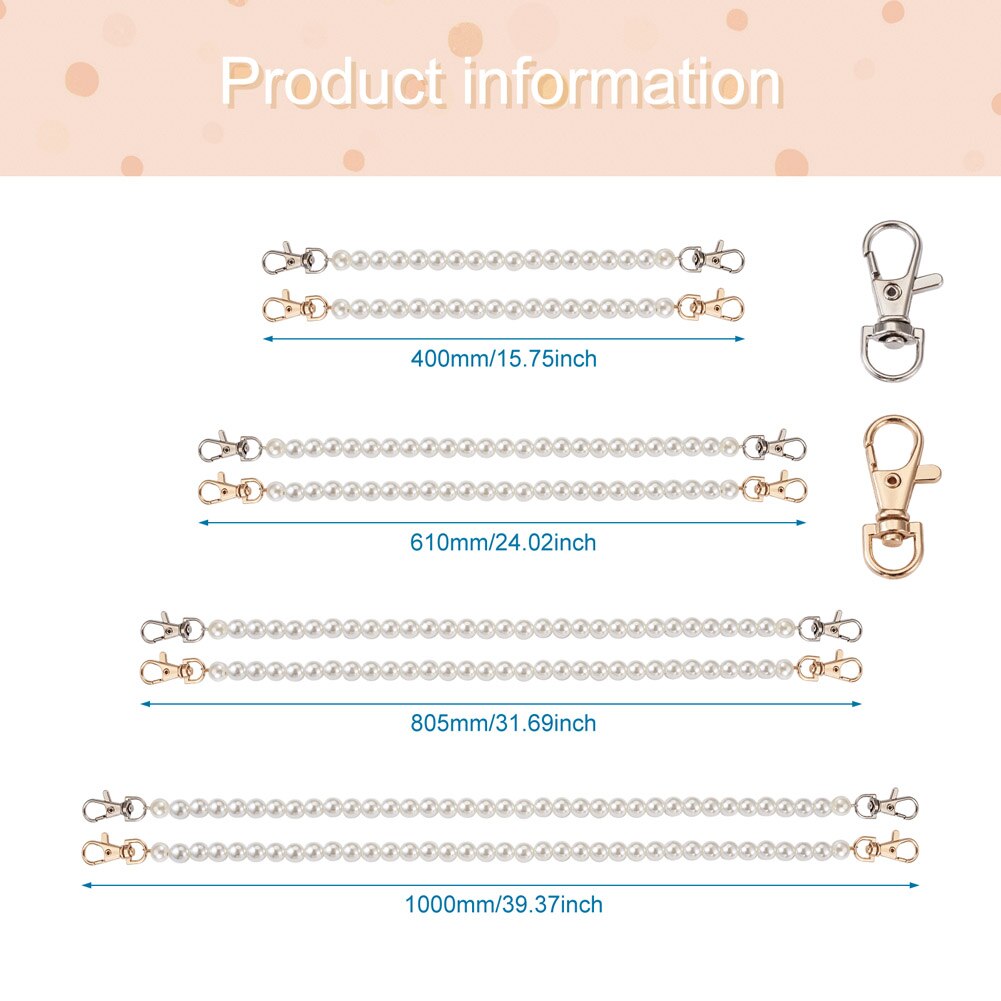 8Pcs 8 Styles Weiß Acryl Runde Perlen Tasche Griffe mit Zink-legierung Swivel Verschlüsse und Stahl Draht für Tasche ersatz Zubehör