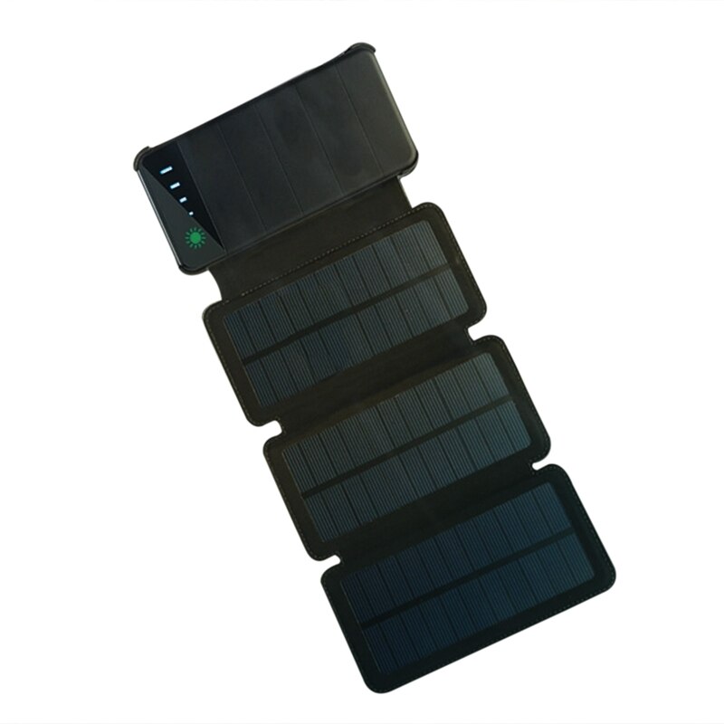 Outdoor Portable Folding Foldable Waterproof Solar Panel Charger Mobile Power Bank 10000mAh Dual USB Port for Cellphone Battery: 4 Black Panel