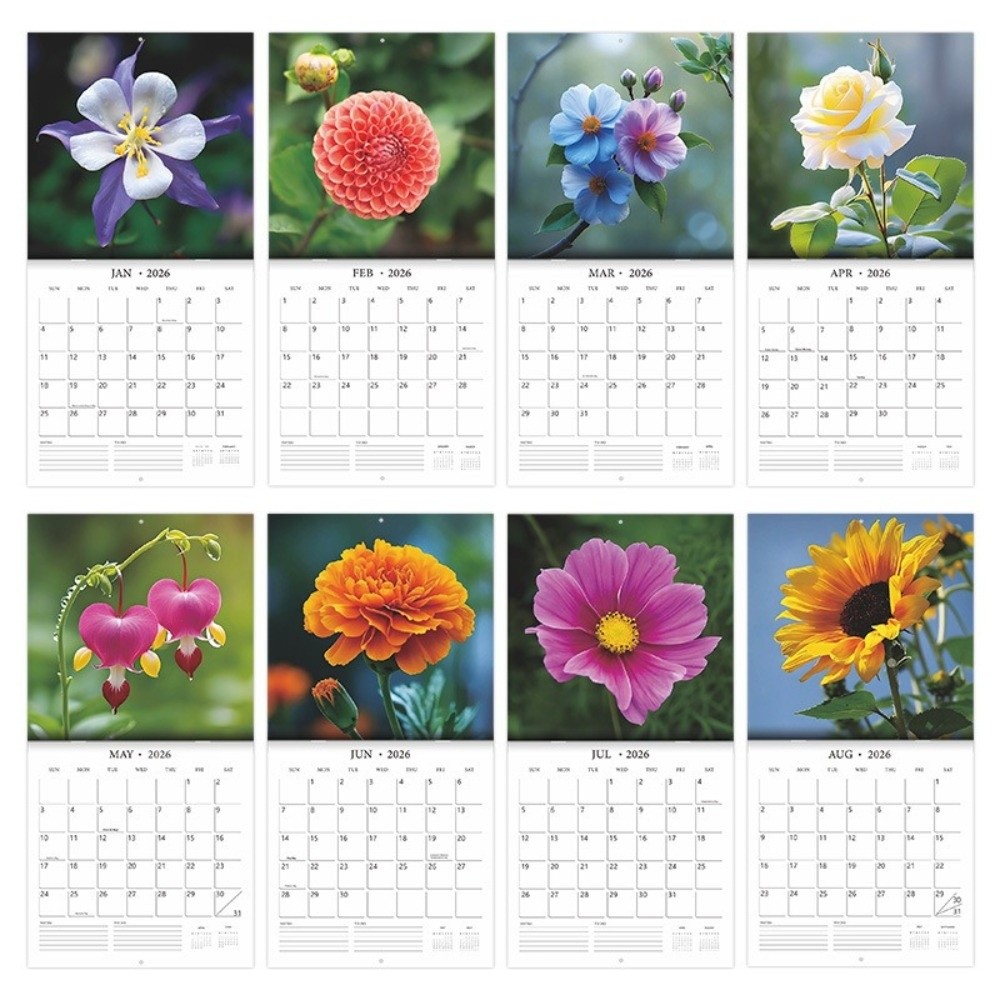 12 Month Flowers Themed Wall Calendar Wall Hanging Thick Paper Calendar Decorative Floral Calendar Household Scenes