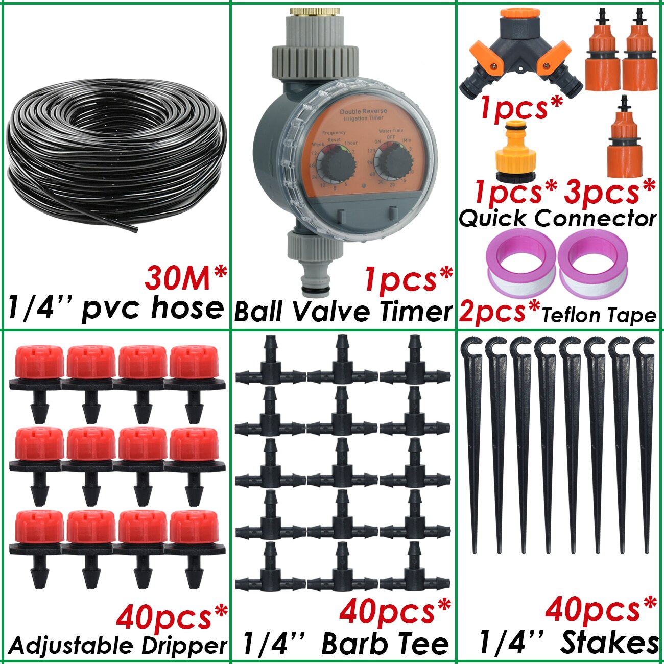 30-50M Automatische Kugelhahn Timer Garten Bewässerung Bewässerung System Outdoor Balkon Tropf Kits Einstellbare Düsen Gewächshaus: Rot