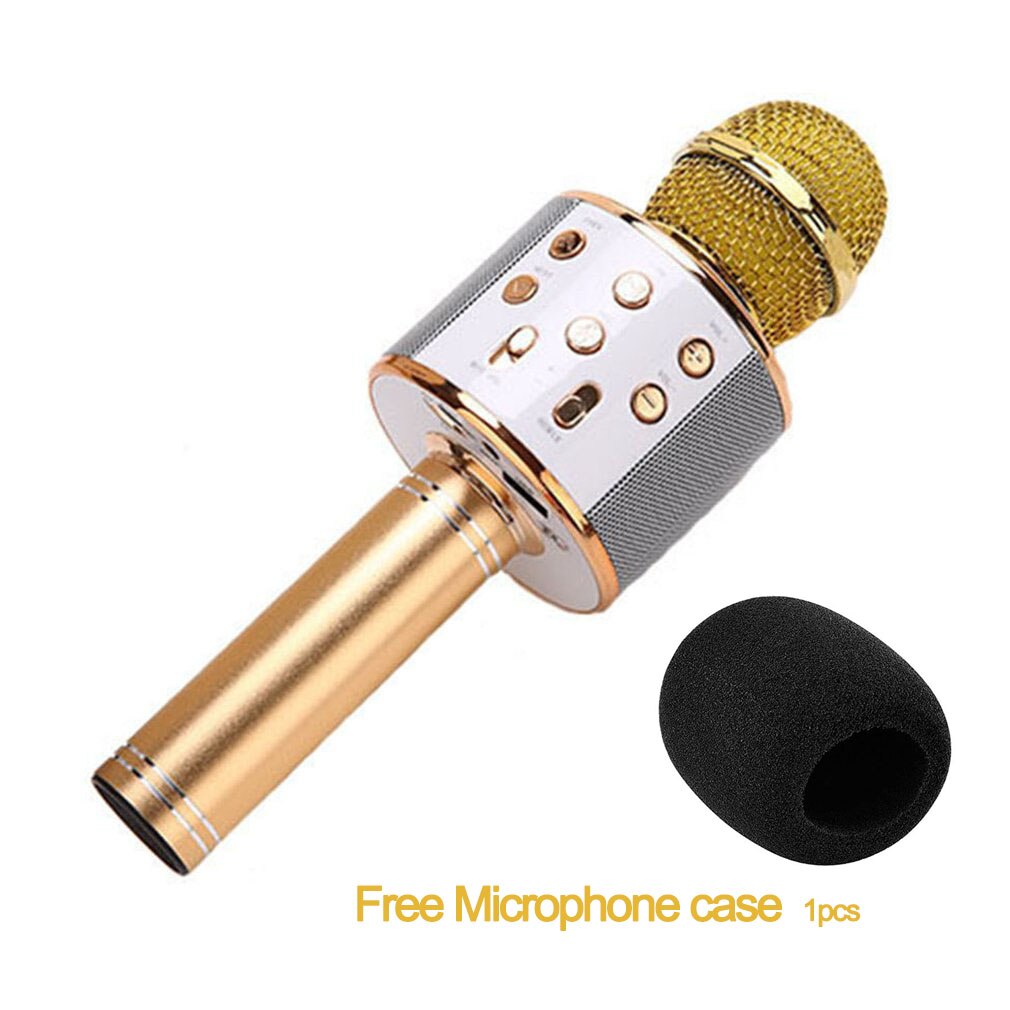 WS858 Portable Bluetooth Karaoke Microphone Wireless Speaker Home KTVHandheld Microphone Free Microphone caseClean: gold