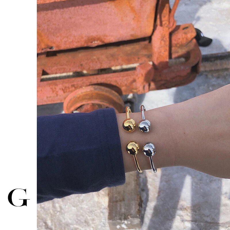Ghidbk dainty duplo contas abertas pulseira pulseiras para mulheres minimalista gemetrical bolas fina pulseira simples chique design pulseiras