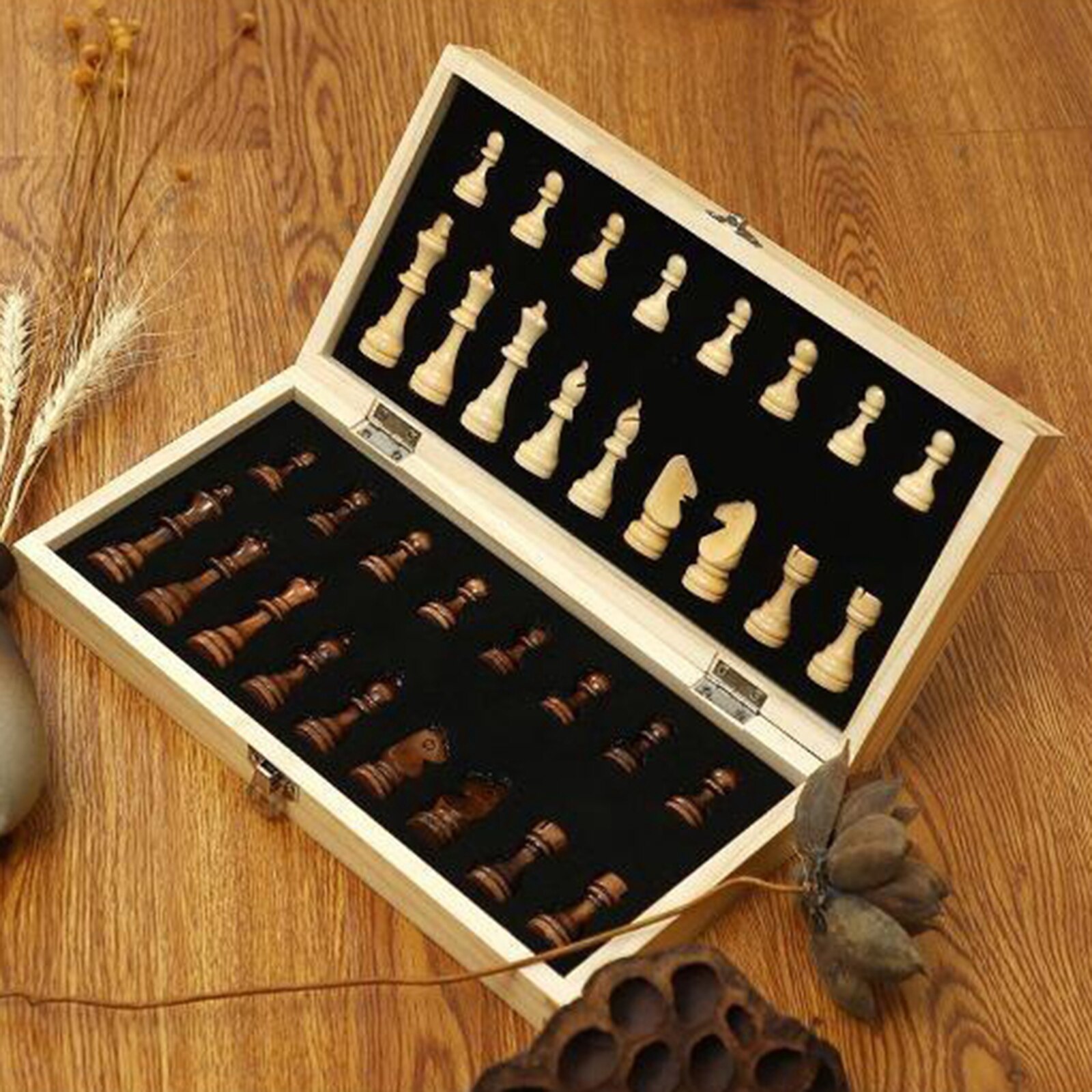 Wooden Chess Set Classic Board Game Folding Chess Board Game Set Toy Adult Kids Family Game Toys 34 Wooden Chess