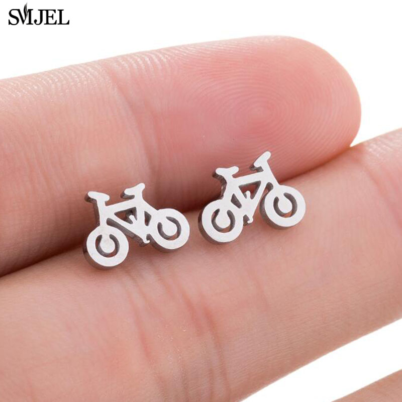 SMJEL-pendientes pequeños negros para bicicleta para hombre y mujer, joyería para Piercing en la oreja de acero inoxidable, aretes deportivos para Fitness,