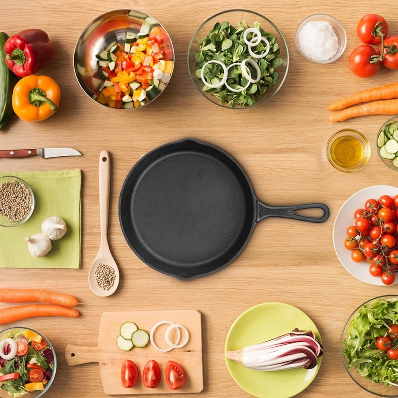 WHISM 14/16/20cm Cast Iron Frying Pan Non-stick Egg Pancake Cooking Pot Wok for Gas and Induction Cooker Kitchen Tool