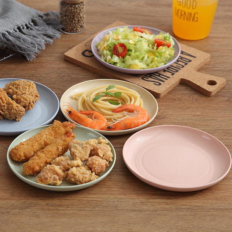 5pcs/set Wheat Straw Plates in Various Color Eco-Friendly Simple Dishes sets plate dish set dinnerware Tableware set