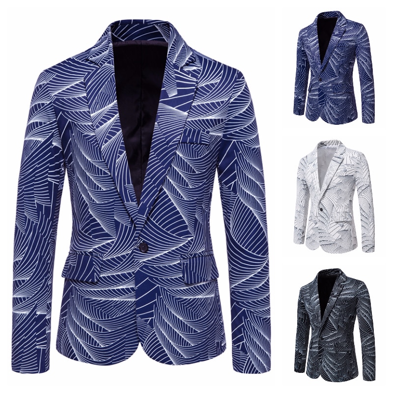 Veste Blazer à la pour hommes, manteau de costume décontracté, imprimé à rayures, à un bouton,