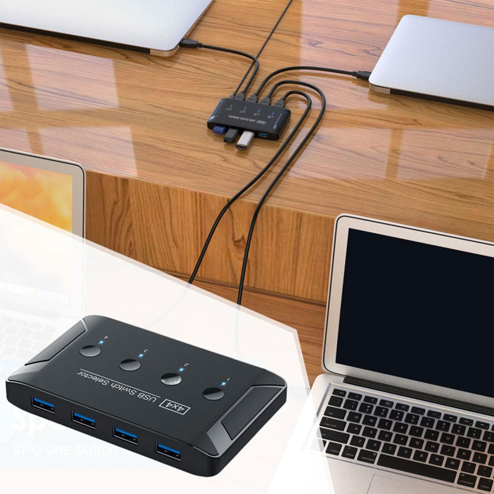 USB 3.0 Switch Selector 4 Port One-Button Swapping 4 Computers Sharing Adapter for Mouse Keyboard Printer Scanner Linux Windows