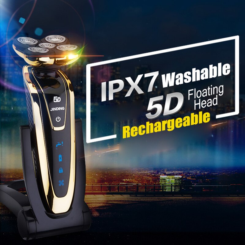 JINDING 5 Blade Electric Shaver for Men Rechargeable Razor Original Shavers Washable 3D Floating Head Beard Shaving Machine