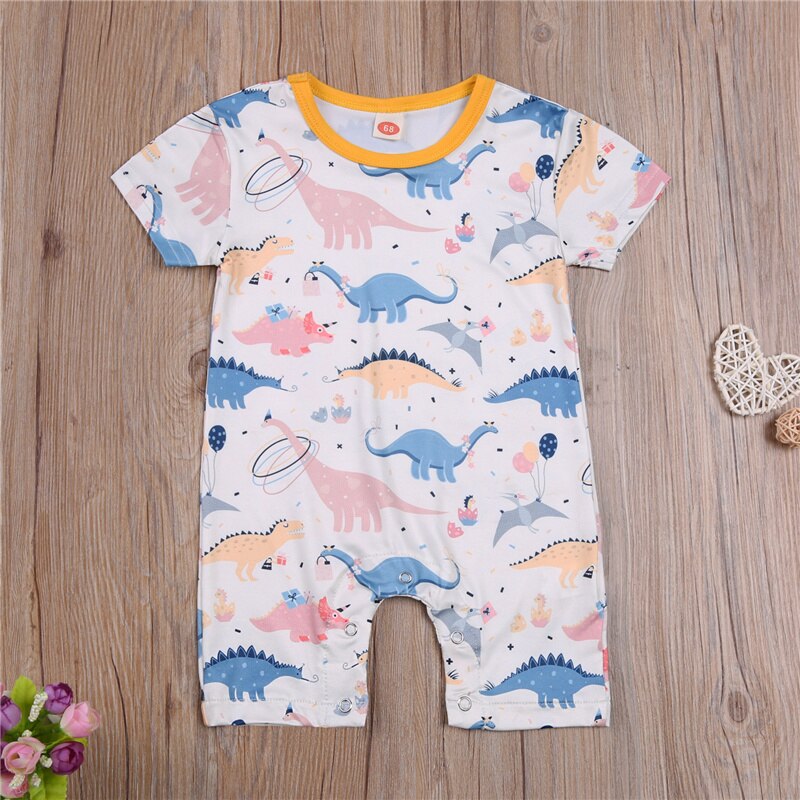 3-24M Waggel Pasgeboren Baby Meisje Jongen Playsuit Ronde Hals Dinosaurus Korte Mouw Korte Broek Romper Zomer Herfst baby Waggel