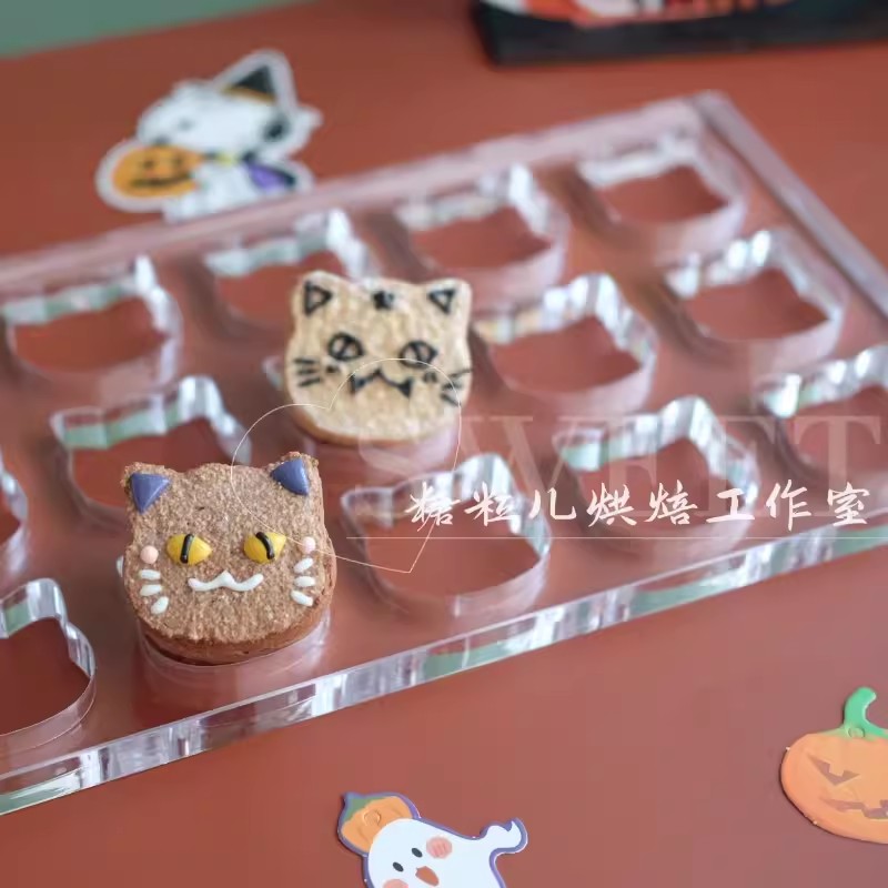 1/1,5 cm Dicke Halloween Thema Jacquoise Schimmel Geist Kätzchen Kürbis aufbringen Französisch Macaron Sandwich Kuchen Nachtisch zurück geschirr Werkzeug