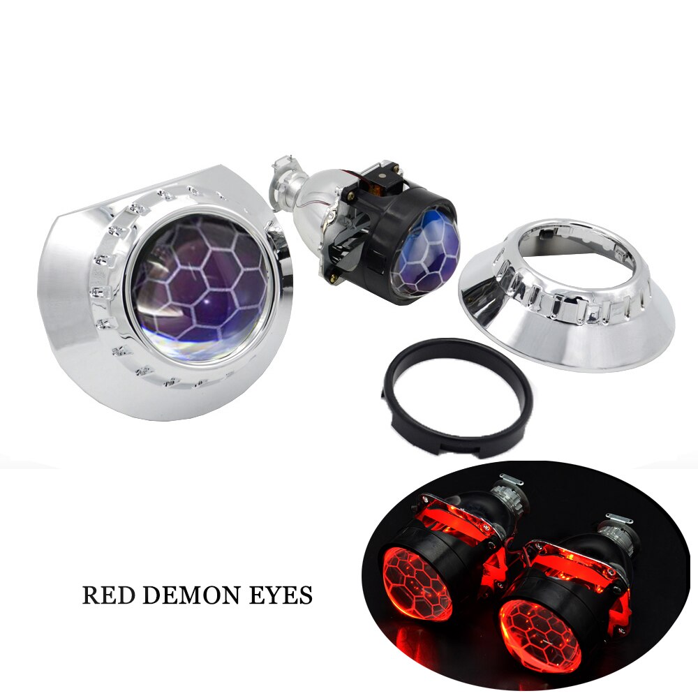 YUFANYA 2,5 Zoll Bi Xenon Projektor Blau Beschichtung Waben Objektiv 3,0 Silber Maske passen H4 H7 Auto Motorrad Scheinwerfer Montage Bausatz: rot Dämon Augen