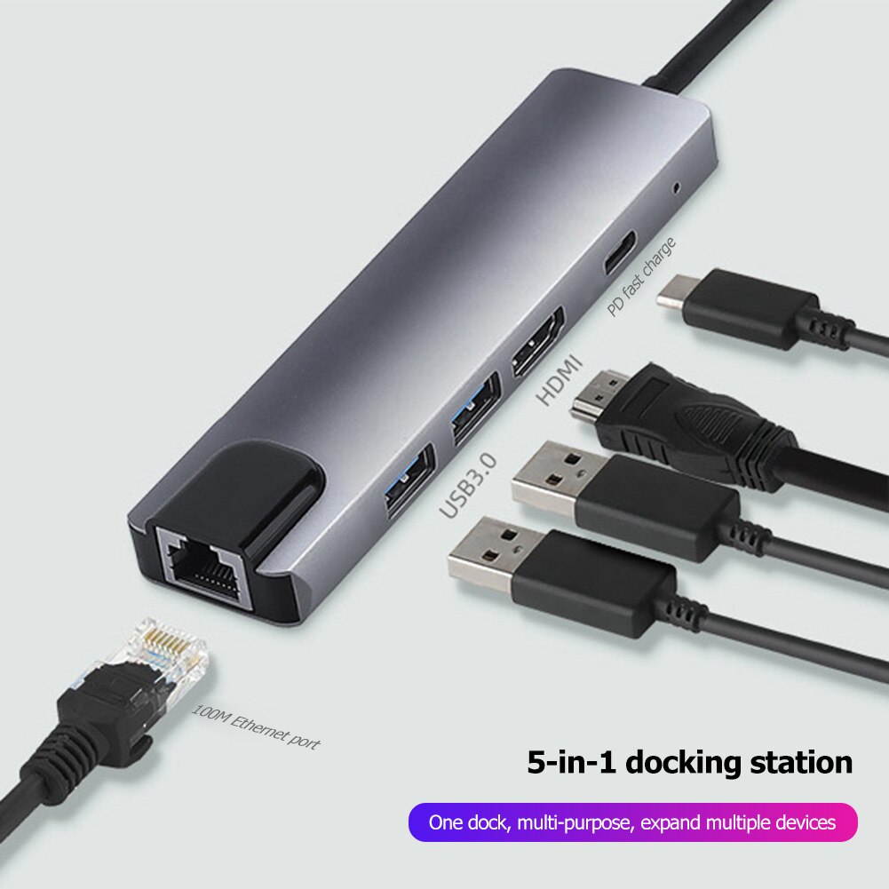 5 in 1 USB 3.1 HUB Adapter Type-C to HDMI-compatible USB2.0 USB3.0 PD Fast Charge Converter Notebook Accessories USB-C Hub