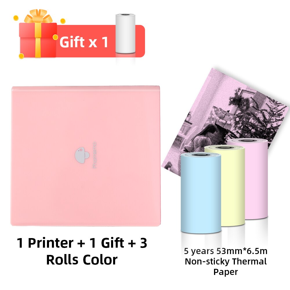 Phomemo M02 Thermische Draagbare Printer Mini Impresora Foto Printer Pocket Adhesive Label Sticker Draadloze Printer Voor Diy Journal: 1P- Colorful Paper