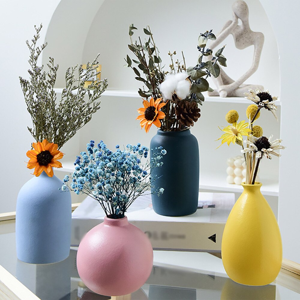 Décoration de Table de mariage, Vases en céramique, panier de fleurs nordique bleu rose jaune