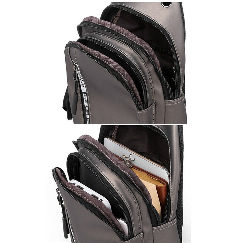 Mannen Borst Sling Pack Satchel Schoudertas Waterdichte USB Charge Kleine Dag Pack