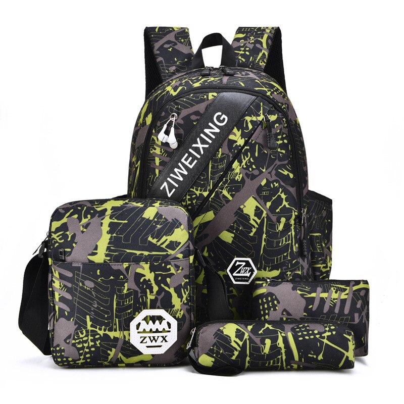 4 Pcs Schooltassen Hoge Capaciteit Rugzakken Leuke Camouflage Afdrukken Nylon Schooltas Tiener Waterdichte School Rugzak Mochila