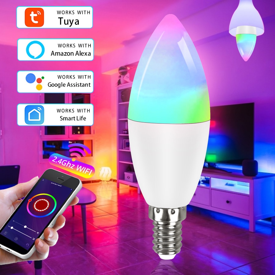 Wifi Slimme Lamp E14 Kaars Lamp Rgb + Cw + Ww 5W 7W 9W Tuya Smart leven App Voice Control Compatibel Alexa Google Thuis Dimbare
