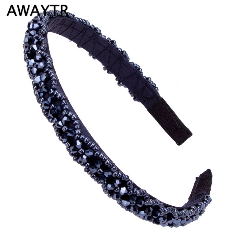 AWAYTR Trendy Kleurrijke Steentjes Elastische Haarband Haaraccessoires voor Vrouwen Party Vintag Crystal Hoofdband Tiara: Navy blue