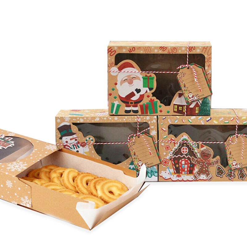 3/6 /12 Stks/pak Kerst Cookie Dozen Bakkerij Geschenkdoos Europese Stijl Kraftpapier Doos Kraftpapier Grote Kerst candy Box