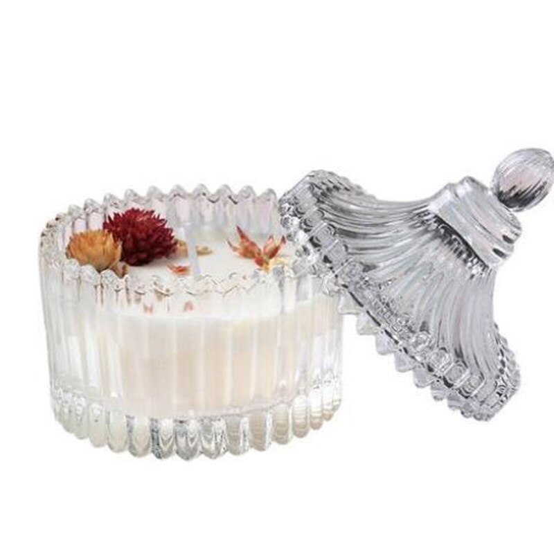 Contenedor de vela de vidrio transparente, yurta clásica con tapa, tarro de vidrio, taza de vela artesanal, materiales de fabricación de cera hechos a mano