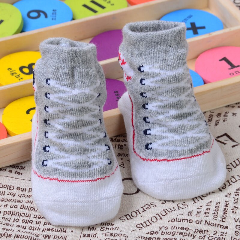 Cute Infant Baby Boys Girls Clothing Toddler Anti-slip Soft Sole Socks Newborn Warm shoelace pattern Kid Toddler Ankle Socks: Gray