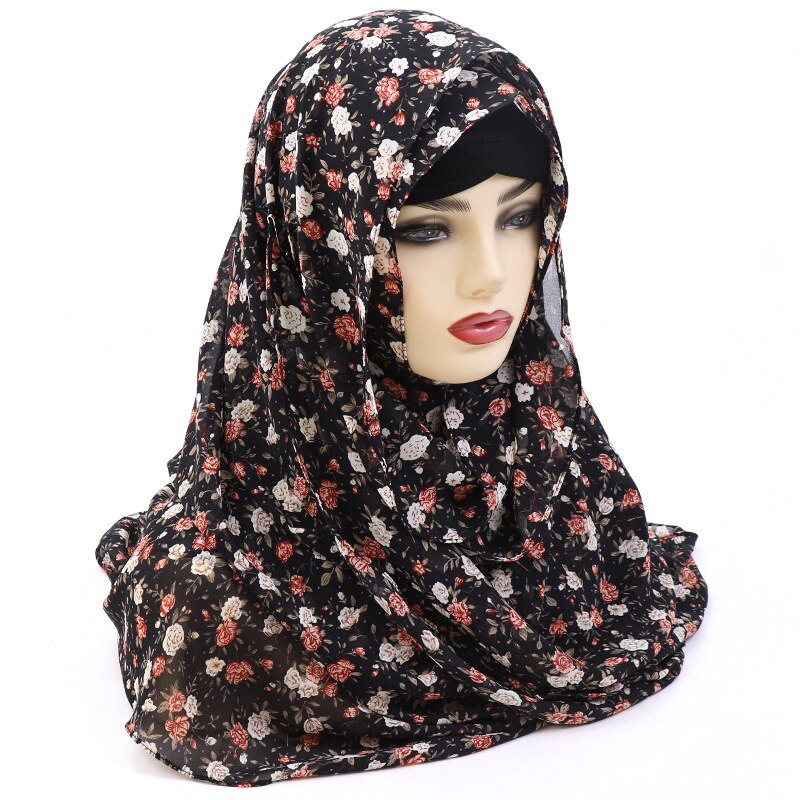 Hijab de gasa con estampado musulmán para mujer, pañuelo árabe para la cabeza, flor, islámico, chales y envolturas, turbantes,