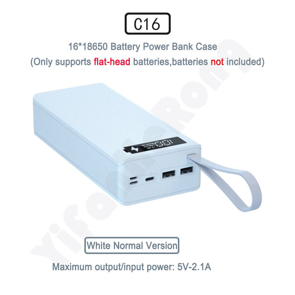 16*18650 Battery Charger Box Shell Diy Power Bank Case Dual Usb Quick Draadloos Opladen Voor Powerbank Case Zonder batterij: Normal White