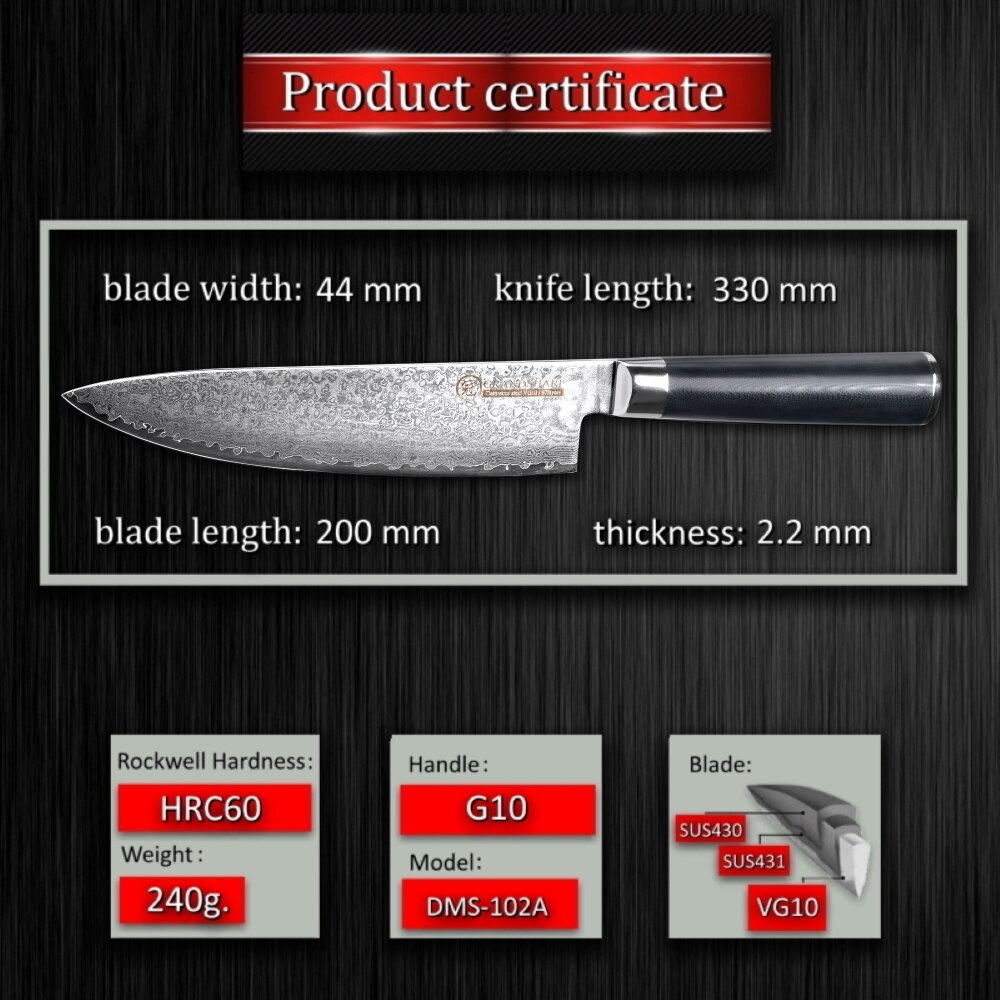 Chef Knife Set VG10 Japanese Damascus Steel Nakiri Kiritsuke Utility Kitchen Knives Cooking Tools Stainless Steel Scabbard: chef knife