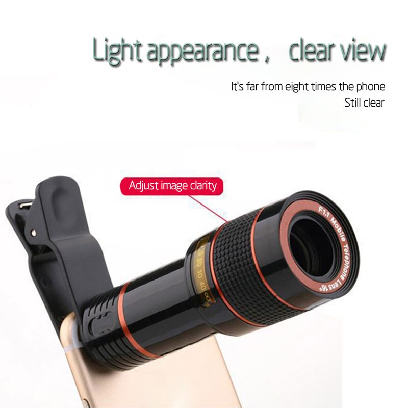 Clip-on 12x Optical Zoom Mobile Phone Telescope Lens HD Telescope Camera Lens For Universal Mobile Phone