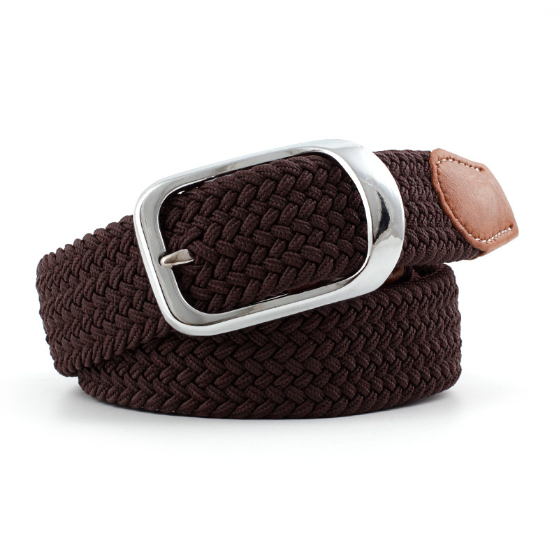 Menn kvinner elastisk belte lerret nylon tøyelig flettet belter til jeans nålspenne fargerik strikket webbing stropp rem: Mørk kaffe