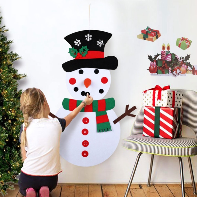 Kerst Diy Vilt Snowman Nieuwjaar Kinderen Speelgoed Met Ornamenten Deur Muur Opknoping Kit Kerst Decoraties Voor Huis