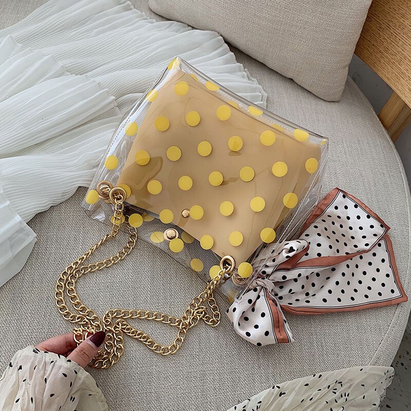 Fita arco transparente saco de geléia 2020 verão nova alta qualidade pvc designer bolsa de viagem corrente ombro saco do mensageiro das mulheres