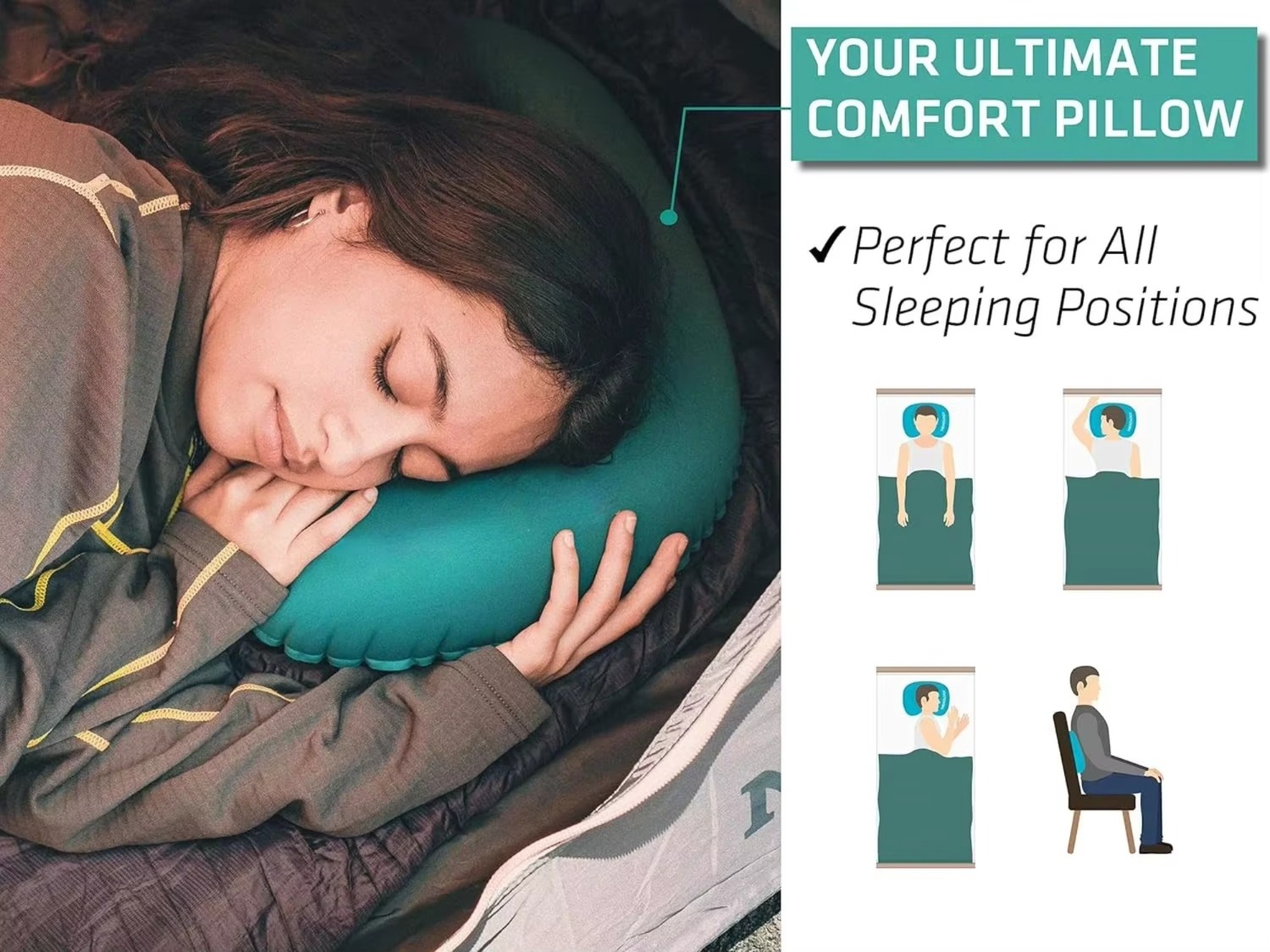 Ultralight Inflatable Camping Travel Pillow,Ergonomic Inflating Pillows,Cushions for Neck & Lumbar Support While Camp Hiking