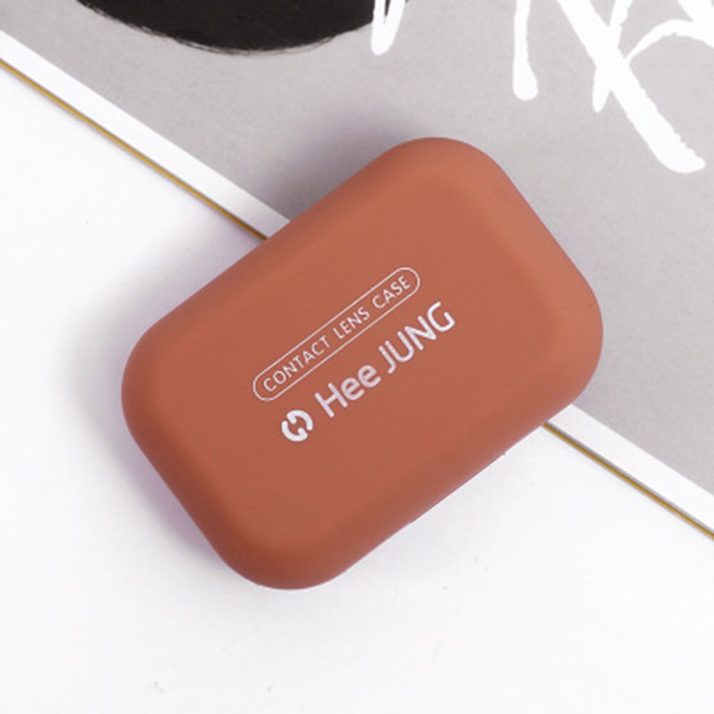 1pc Frosted Mini Rubber Paint Square Contact Lens Case With Mirror Women Colored Contact Lenses Box Eyes Contact Lens Container: coffee
