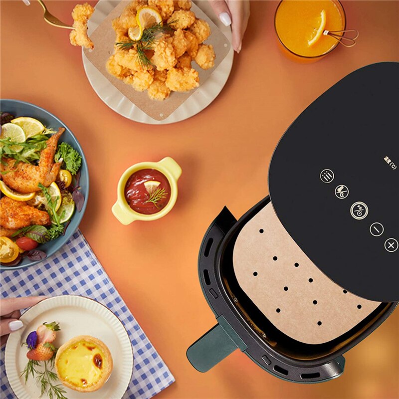 100 stk airfryer liners 6.5/7/7.5/8.5/9 tommer firkantet rund airfryer papir engangs bagepapir køkken non-stick dampmåtte