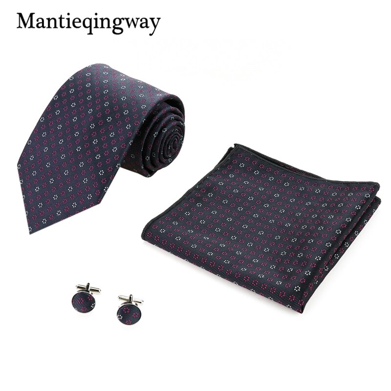 Klassieke Print Dots Heren Set Business Das Tie Voor Mannen Hanky Pocket Borst Handdoek Manchetknopen Toevallige Set Pak