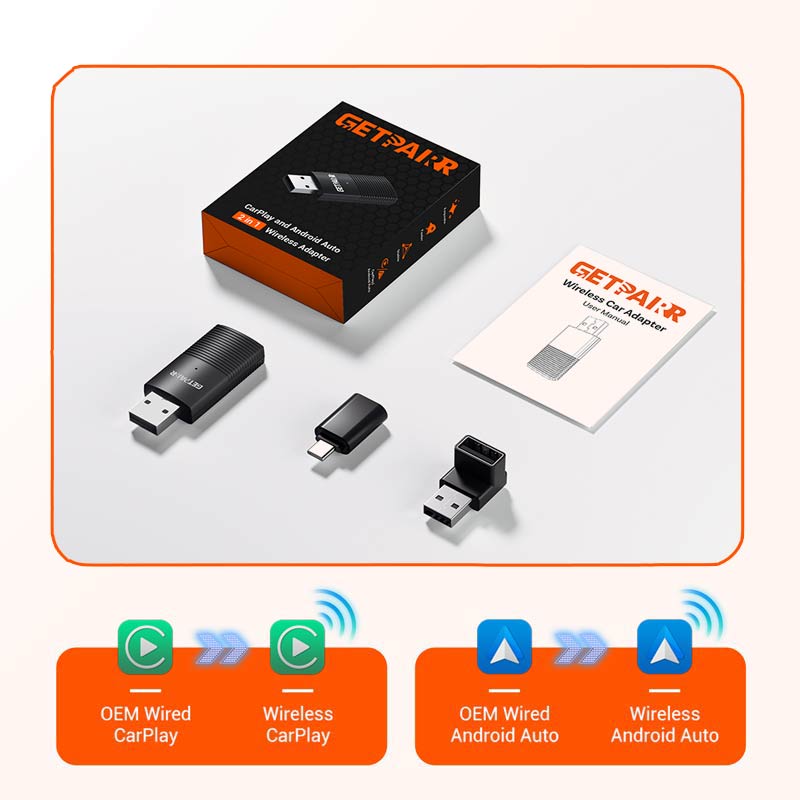 Android Auto CarPlay adaptateur sans fil 2 en 1 Mini voiture systèmes intelligents lecteur accessoires Navigation musique commande vocale: BLANC