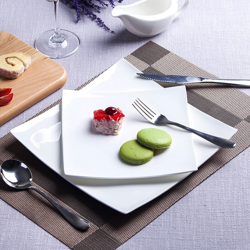 Nordic Steak Western Dinner Plates Pure White Bone China Square Dinner Dishes Dessert Tray Ceramic Flat Kitchen Dinnerware Set
