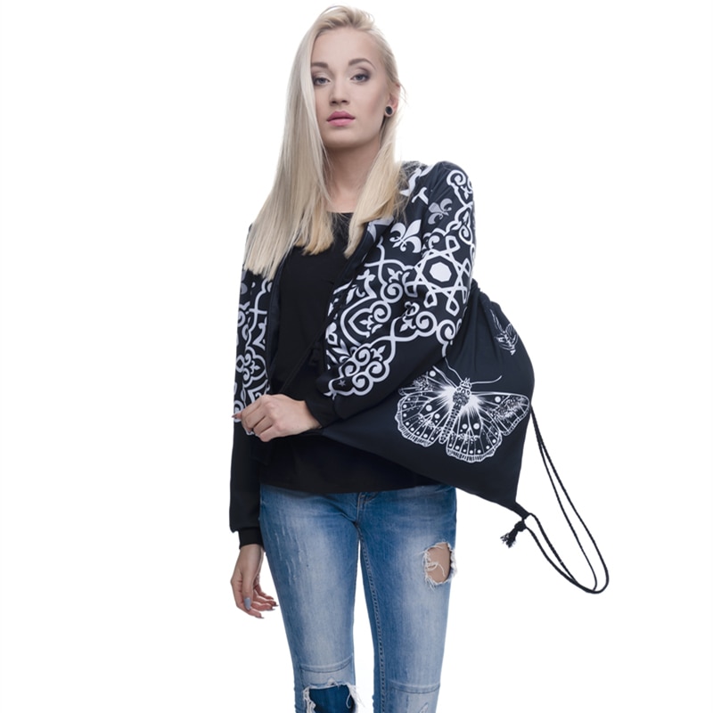 Butterfly TATOO Black Drawstring Bag Casual Mochila Cuerda Out Door Drawstring Backpack Women Men Modis String Bag Girl