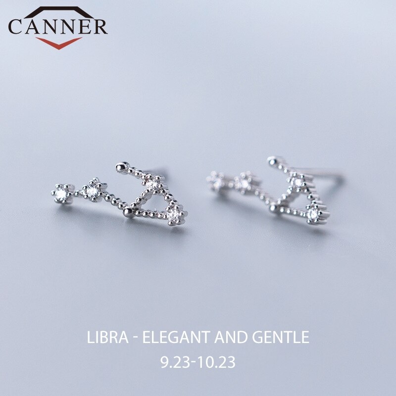 12 konstellation Kleine Frische Minimalistischen CZ Zirkon Ohrringe für Frauen 925 Sterling silber nette Stud Ohrringe Geburtstag: Libra