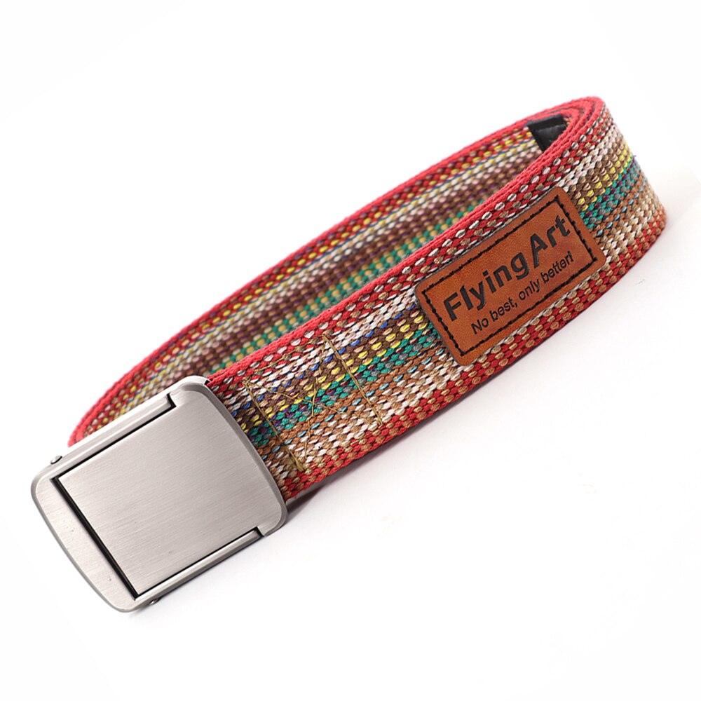 Ceinture ethnique rayée de pour hommes et femmes, en alliage résistant à l&#39;usure, boucle à dégagement rapide, queue en cuir décontractée