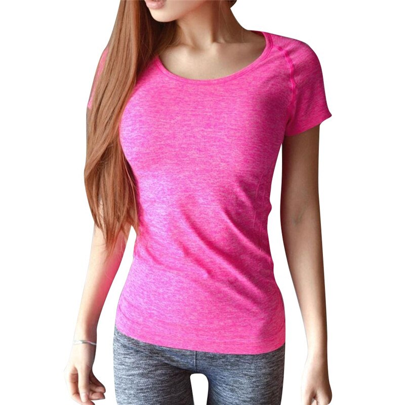 Women GYM Workout fitness sports quick-drying perspicuousness short-sleeve exercise clothes T-shirt running: Red / M