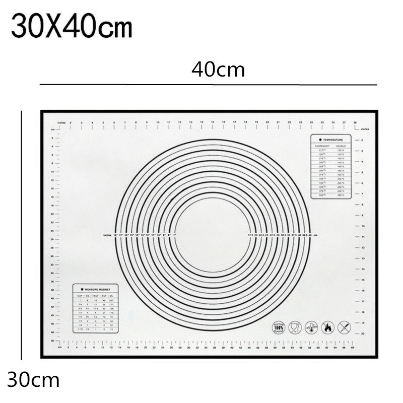 Tapis de cuisson en Silicone avec tampon de pâte à rouler à l'échelle tapis de pâte à pétrir revêtement de four à pâtisserie antiadhésif 60*40/40*30cm: 30x40cm black
